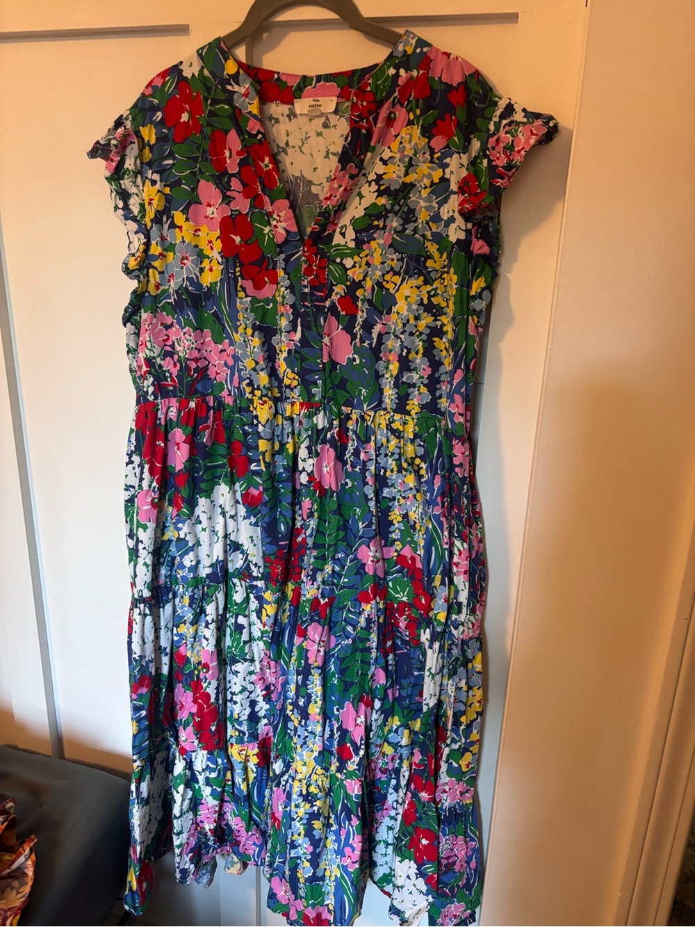 Entro Floral Tiered Midi Dress XL Colorful Cottagecore
